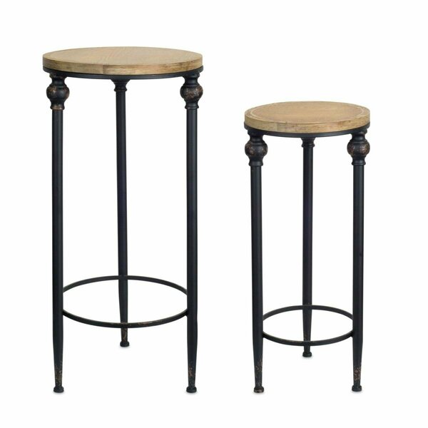 Deluxdesigns Meatl and Wood Accent Table - Set of 2 DE3062688